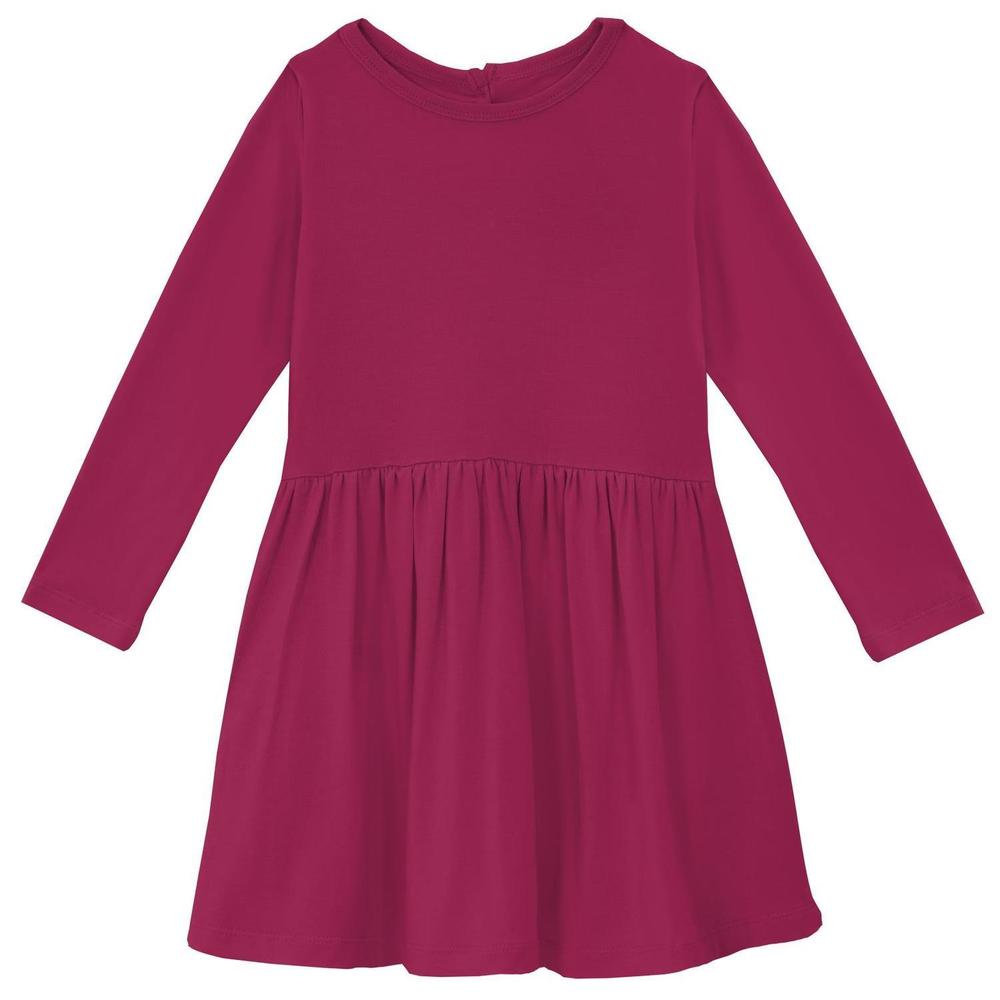 NEW KICKEE girls' long sleeve bamboo twirl dress in berry